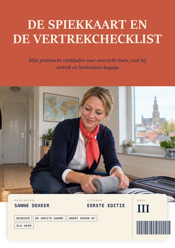 De spiekkaart en de vertrekchecklist omslag van het miniboek